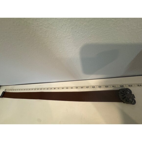Womens Belt Brown Wide Elastic Metal Buckle 32" Sz M Stretchy Boho Retro Classic - Picture 3 of 5